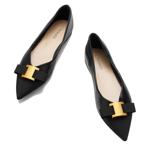 C.Paravano Damen Ballerinas Flache Schuhe für Damen Spitze Ballerina Elegante Bequem Ballerinas für Alltag, Büro & Freizeit (40.5,Schwarz) von C.Paravano