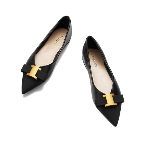 C.Paravano Damen Ballerinas mit Metallknopf – Bequeme und Elegante Flats für Alltag und Freizeit (36,Schwarz) von C.Paravano