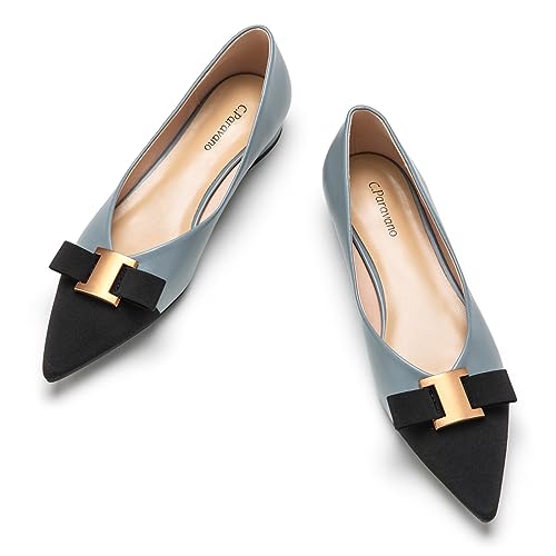 C.Paravano Damen Ballerinas mit Metallknopf – Bequeme und Elegante Flats für Alltag und Freizeit (41,Blau) von C.Paravano