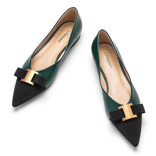 C.Paravano Damen Ballerinas mit Metallknopf – Bequeme und Elegante Flats für Alltag und Freizeit (41,Dunkelgrün) von C.Paravano