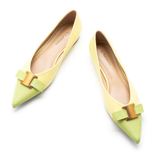 C.Paravano Damen Ballerinas mit Metallknopf – Bequeme und Elegante Flats für Alltag und Freizeit (41,Gelb) von C.Paravano