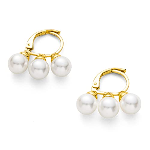 C.Paravano Gold Creole Ohrringe | Creolen Gold Hängend mit Perlen | Hypoallergen Ohrringe Creolen Damen | Ohrringe Gold Creolen mit Perlen | Ohrringe Gold Damen Mädchen Geschenk von C.Paravano