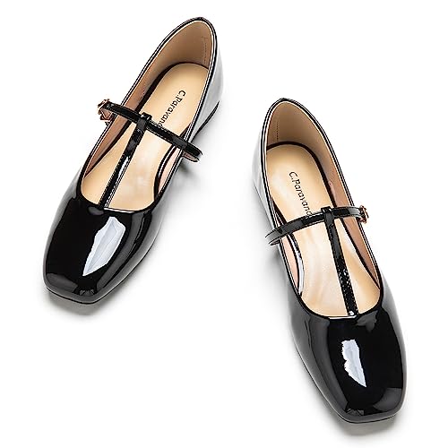 C.Paravano Mary Jane Schuhe Damen | Ballerinas Damen elegant | Flache Schuhe für Damen | Riemchenballerina Damen(36,Schwarz) von C.Paravano