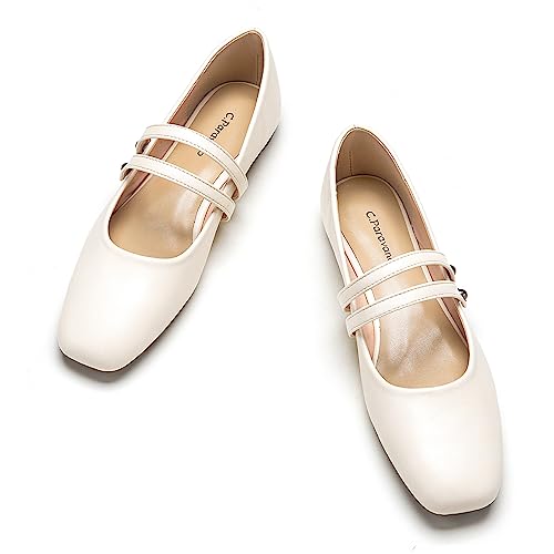 C.Paravano Mary Jane Schuhe Damen | Ballerinas Damen elegant | Flache Schuhe für Damen | Riemchenballerina Damen(38,Weiß) von C.Paravano