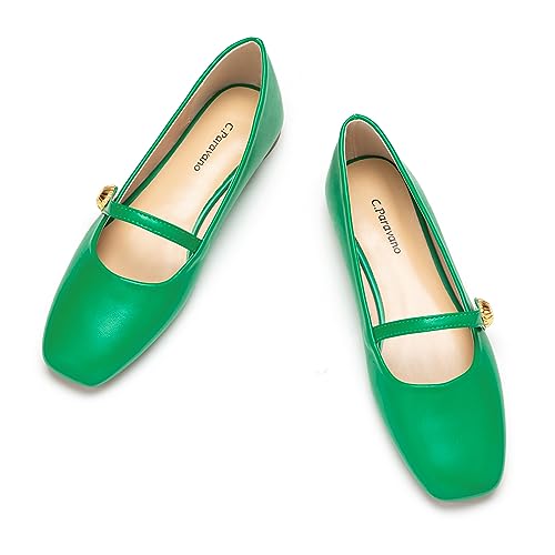 C.Paravano Mary Jane Schuhe Damen | Ballerinas Damen elegant | Flache Schuhe für Damen | Riemchenballerina Damen(38,Grün) von C.Paravano