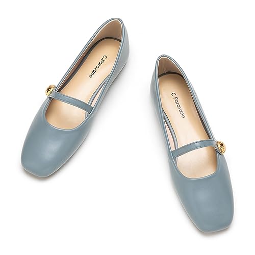 C.Paravano Mary Jane Schuhe Damen | Quadratische Zehe Mary Jane Flachs(39,Blau) von C.Paravano