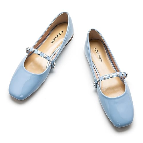 C.Paravano Mary Jane Schuhe Damen | Ballerinas Damen elegant | Flache Schuhe für Damen | Riemchenballerina Damen(39,Blau) von C.Paravano