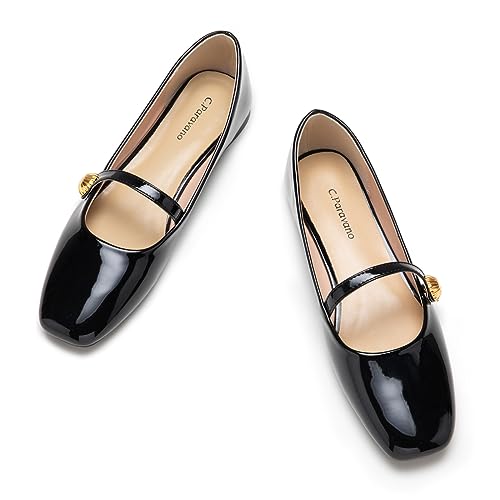 C.Paravano Mary Jane Damen-Lederschuhe, flache Schuhe mit quadratischer Zehenpartie, Schwarz_d, 39 EU von C.Paravano