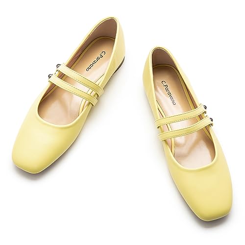 C.Paravano Mary Jane Schuhe Damen | Ballerinas Damen elegant | Flache Schuhe für Damen | Riemchenballerina Damen(41,Gelb) von C.Paravano