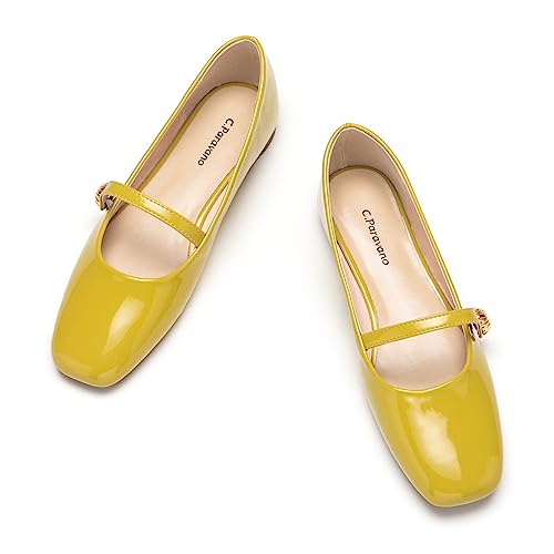 C.Paravano Mary Jane Damen-Lederschuhe, flache Schuhe mit quadratischer Zehenpartie, 42 EU von C.Paravano