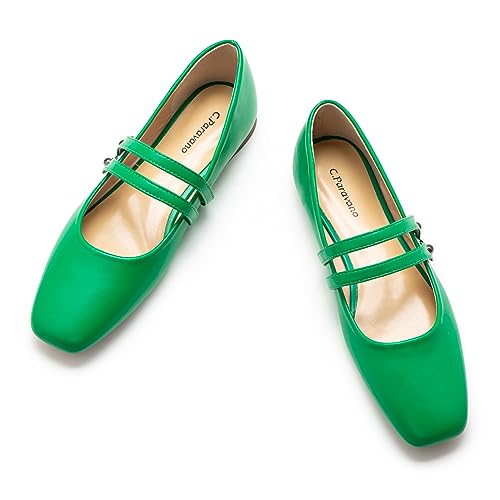 C.Paravano Mary Jane Schuhe Damen | Ballerinas Damen elegant | Flache Schuhe für Damen | Riemchenballerina Damen(41,Grün) von C.Paravano