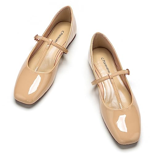 C.Paravano Mary Jane Schuhe for Damen | Leder Quadratische Zehe Flachs(42,Beige) von C.Paravano