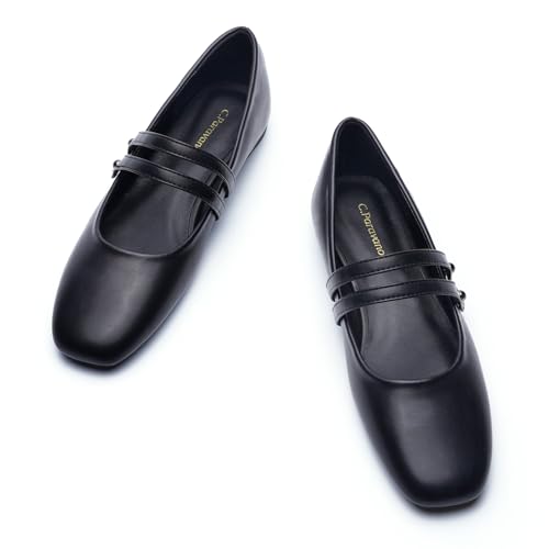 C.Paravano Mary Jane Schuhe Damen | Ballerinas Damen elegant | Flache Schuhe für Damen | Riemchenballerina Damen(38,Neu Schwarz) von C.Paravano