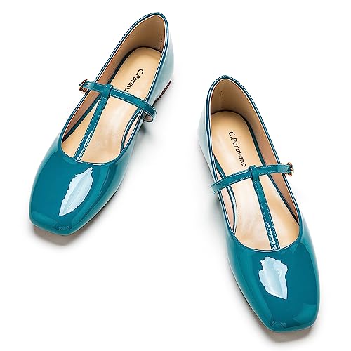 C.Paravano Mary Jane Schuhe for Damen | Leder Quadratische Zehe Flachs(40,Blau) von C.Paravano