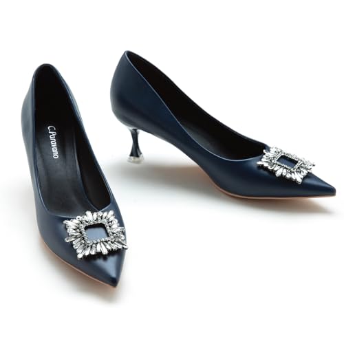 C.Paravano Pumps Damen | Kitten Heel Pumps | Pumps Spitz | Pumps Leder | Damen Pumps Schuhe | Geschlossene Zehe Pumps Navy 38 von C.Paravano