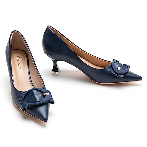 C.Paravano Pumps Damen | Kitten Heel Pumps | Pumps Spitz | Schuhe Pumps | Geschlossene Zehe Pumps | Pumps Leder(Navy,36) von C.Paravano