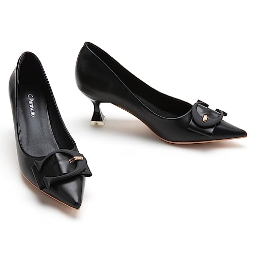 C.Paravano Pumps Damen | Kitten Heel Pumps | Pumps Spitz | Schuhe Pumps | Geschlossene Zehe Pumps | Pumps Leder(Schwarz,42) von C.Paravano