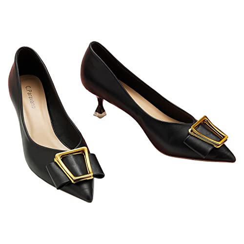 C.Paravano Pumps Damen | Pumps Spitz | Kitten Heel Pumps | Schuhe Pumps | Geschlossene Zehe Pumps | Leder Pumps Schwarz 39 von C.Paravano
