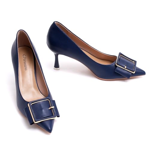 C.Paravano Pumps Damen | Pumps Spitz | Stöckel Absatz | Schuhe Pumps | Geschlossene Zehe Pumps | Leder Pumps Navy 37 von C.Paravano