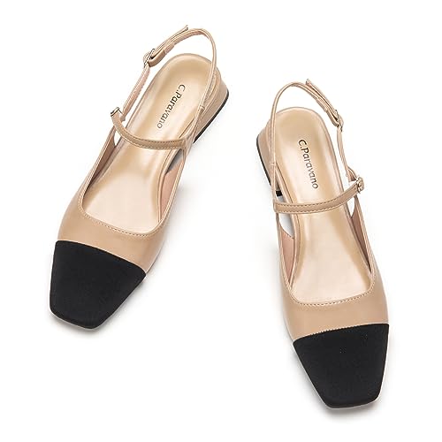 C.Paravano Damen Slingback Schuhe Flache Schuhe für Damen Sandalen Elegant & Komfortabel Ideal für Reisen, Einkaufen und Party(Beige,41) von C.Paravano