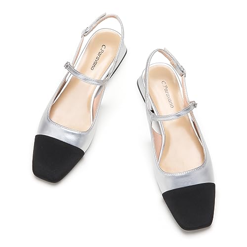 C.Paravano Damen Slingback Schuhe Flache Schuhe für Damen Sandalen Elegant & Komfortabel Ideal für Reisen, Einkaufen und Party(Silver,42) von C.Paravano