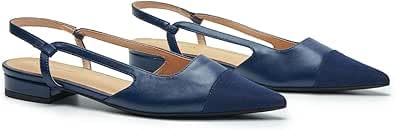 C.Paravano Damen Schuhe Slingback Flach mit spitzem Zeh & zweifarbigem Design | Slingback Ballerina Damen | Sandalen Sommer | Elegant für Büro, Abendevents und Alltag（39,Marineblau von C.Paravano