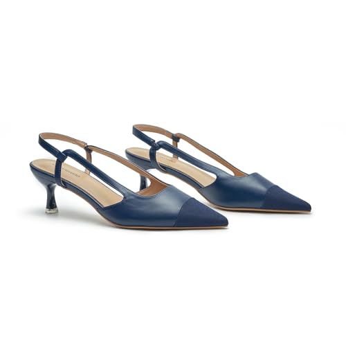 C.Paravano Damen Schuhe Slingback-Pumps mit spitzem Zeh & zweifarbigem Design | Slingpumps Damen | Sandalen Sommer | Elegant für Büro, Abendevents und Alltag（40.5,MARINEBLAU von C.Paravano