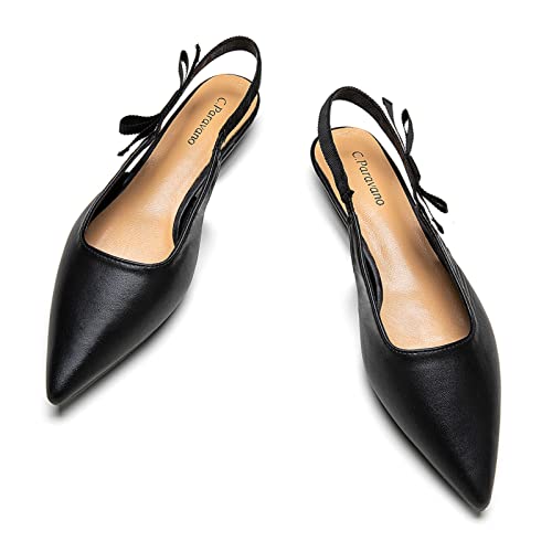 C.Paravano Slingback Flache I Damen Slingback I Slingback Schwarz Damen I Flache Damen I Slingback Flache Damen I Stiletto High Heel Flache Schuhe (Größe 41,Schwarz) von C.Paravano