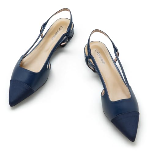 C.Paravano Slingback Flachs for Damen | Spitze Slingback Schuhe(37,Navy blau) von C.Paravano