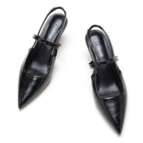 C.Paravano Damen Pumps | Slingback | Sandalen Pumps Damen | Spitzenschuhe mit Kitten Heel | Ideal für längeres Tragen | Perfekt für Büro, Hochzeiten und Partys (38.5,Schwarz) von C.Paravano