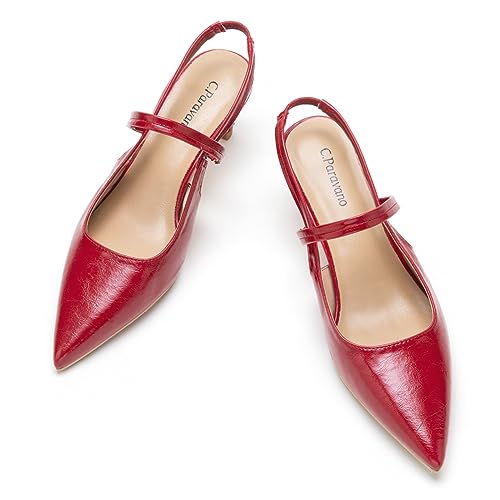 C.Paravano Damen Pumps | Slingback | Sandalen Pumps Damen | Spitzenschuhe mit Kitten Heel | Ideal für längeres Tragen | Perfekt für Büro, Hochzeiten und Partys (39,Rot) von C.Paravano