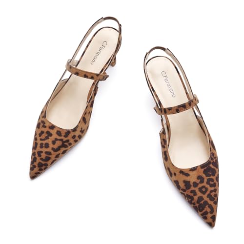 C.Paravano Damen Pumps | Slingback | Sandalen Pumps Damen | Spitzenschuhe mit Kitten Heel | Ideal für längeres Tragen | Perfekt für Büro, Hochzeiten und Partys (41,Leopardenmuster) von C.Paravano