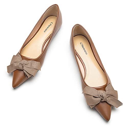 C.Paravano Ballerinas Damen Elegante und Bequeme Flachschuhe Spitze Ballerinas für den Alltag, Büro & Festliche Anlässe (39.5,Braun) von C.Paravano