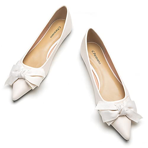 C.Paravano Spitze Flache Schuhe für Damen | Frauen Flache Schuhe | Bandschleife Ballettschuhe (38,Weiß) von C.Paravano
