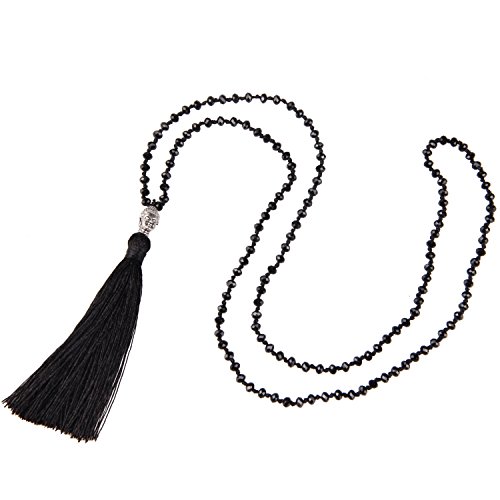 C·QUAN CHI Exquisite mehrfarbige Perlenkette Buddha Anhänger Halskette mit langen Quasten Böhmische Damen Kristall Halskette 108 von C·QUAN CHI