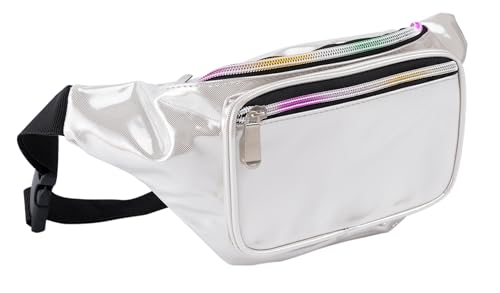 Holografische 80er 90er Jahre Rave Stars Neon Transparent Kies Bauchtasche für Frauen – Tolle Hüfttasche für Spiele, Konzerte, Rave, Festival, Reisen, Feinsand-Silber, One_Size, modisch von C.T.Soarsky