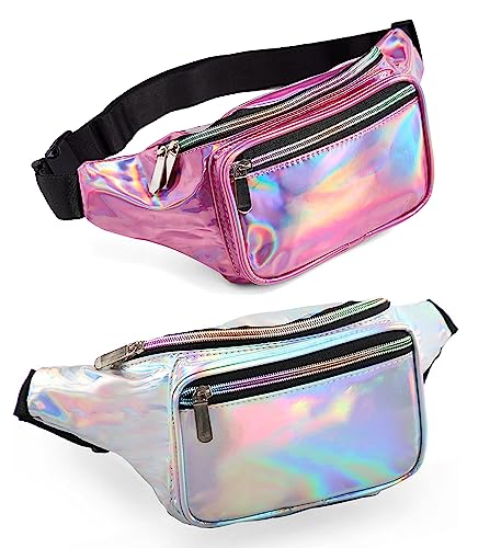 Holographische Gürteltasche für Frauen, Rianbow, schwarzer Kies, goldfarben, rosa, Hai, Grill, Festival, Rave, Party, Reisen, Silberfarben/Pink von C.T.Soarsky