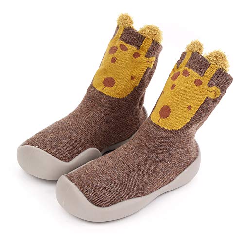 handyct Kinder Kuschelsocken Mit Rutschfesten Noppen, Stoppersocken Hausschuhe Mit Tiermotiv, Anti Rutsch Socken Socken Schuhe Hausschuhe Socken Stiefel mit rutschfest Gummisohle (Braun, 4-5 Y) von handyct