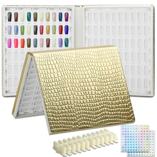 C12rtive 120 Farben Nail Swatches Buch,Nailart Nägel Farbe Display Buch mit 120 Nagelspitzen & 1-200 Nummer Aufkleber,Professional Nail Color Chart Display Buch für Gel Polish Nails Art Design(Gold) von C12rtive