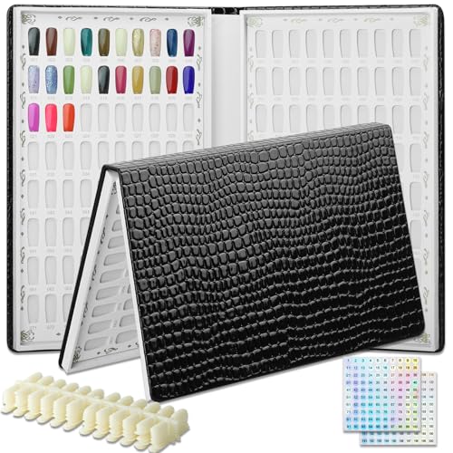 C12rtive 160 Farben Nail Swatches Buch,Nailart Nägel Farbe Display Buch mit 240 Nagelspitzen & 1-200 Nummer Aufkleber,Professional Nail Color Chart Display Buch für Gel Polish Nails Art Design(Black) von C12rtive