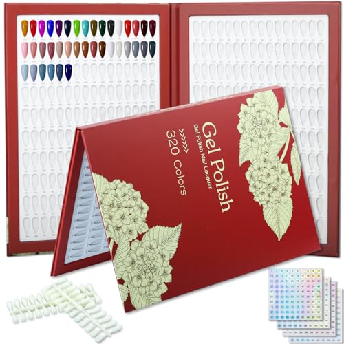 C12rtive 320 Nagellack Display Buch,Profi Nagelfarbe Karte Nailart Nägel Farbe Display Buch mit 480 Nagelspitzen & 1-400 Nummer Aufkleber, Salon Werkzeuge für Nagelkunst Design(Rot) von C12rtive