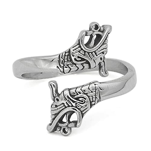 C2Jew Herren Jahrgang Doppeldrachen Ring Wikinger Edelstahl Amulett Öffnung Mit Einstellbarer Größe Nordischer Skandinavischer Schmuck,9 von C2Jew