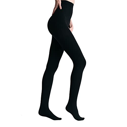 C4N Strumpfhose Damen 130 Denier Matt - Figurformende Hochwaist Tights mit Baumwoll-Softgriff-Füßchen & Fleece-Futter, blickdicht & rutschfester Bund, warm für kühle Tage (Schwarz) von C4N