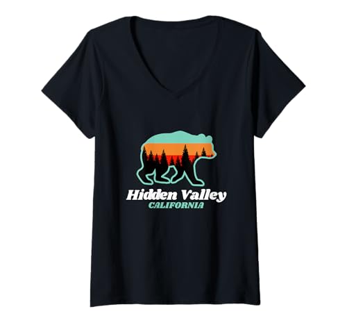 Damen Hidden Valley Trail Sommer-Souvenier der kalifornischen Bärenfamilie T-Shirt mit V-Ausschnitt Damen Hidden Valley Trail Sommer-Souvenier der kalifornischen Bärenfamilie T-Shirt mit V-Ausschnitt von CA Camping Hiking Fishing Kayaking