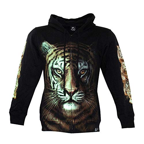 CABALLO Sweatshirt mit Kapuze Internes Sweatshirt mit Reißverschluss und Taschen Mann Frau aus langärmliger Baumwolle mit nachtleuchtendem Aufdruck Glow in Dark (Tiger H-A321 M) von CABALLO