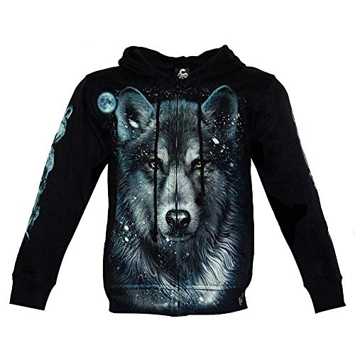 CABALLO Sweatshirt mit Kapuze Internes Sweatshirt mit Reißverschluss und Taschen Mann Frau aus langärmliger Baumwolle mit nachtleuchtendem Aufdruck Glow in Dark (Wolf H-A284 S) von CABALLO