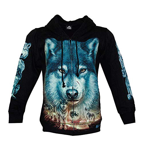 CABALLO Sweatshirt mit Kapuze Internes Sweatshirt mit Reißverschluss und Taschen Mann Frau aus langärmliger Baumwolle mit nachtleuchtendem Aufdruck Glow in Dark (Wolf Pack H-A148 L) von CABALLO