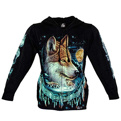 CABALLO Sweatshirt mit Kapuze Internes Sweatshirt mit Reißverschluss und Taschen Mann Frau aus langärmliger Baumwolle mit nachtleuchtendem Aufdruck Glow in Dark (Wolf and Moon H-A190 S) von CABALLO