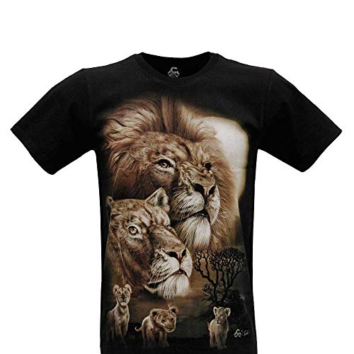 CABALLO Unisex T-Shirt Frau Mann in Lichteffekt bedruckter Baumwolle in Dunkelheit mit Tiermuster (Lion MA-324 XL) von CABALLO