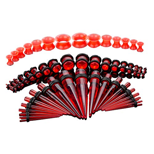 CABBE Damen 50pcs Ohr spur Stretching kit silikon Tunnel + acryl verjüngungen und stecker Set Eyelet 14g-00g Rot CABBE Damen 50pcs Ohr spur Stretching kit silikon Tunnel + acryl verjüngungen und stecker Set Eyelet 14g-00g Rot von CABBE KALLO